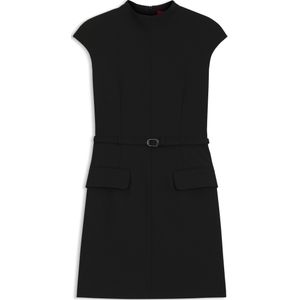 HUGO - Kalunia - Jerseyjurk - Zwart - Getailleerd, Kwartmouw, Opstaande Kraag