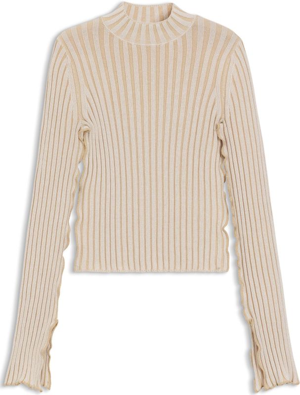 HUGO - Gebreide Trui - Zacht Ribmateriaal - Slim-fit - Hoge Hals - Ruches aan de Naden