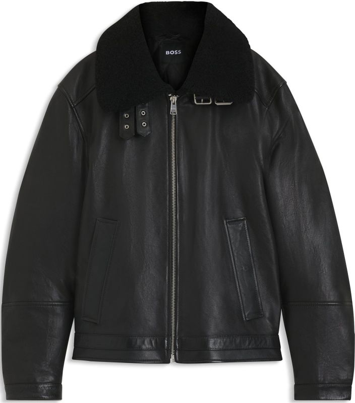 BOSS - Leren Jas - Shearling Kraag - Tijdloze Klassieker