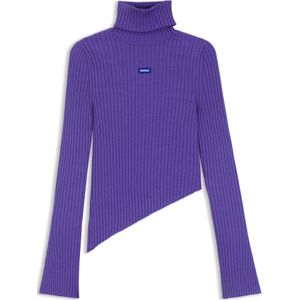 Ribgebreide trui met logopatch en asymmetrische zoom