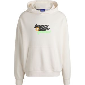 Regular-fit hoodie van katoenen badstof met Happy HUGO-logo