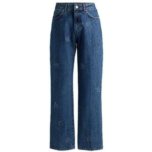 Relaxed-fit jeans van middenblauw denim met sterpatches