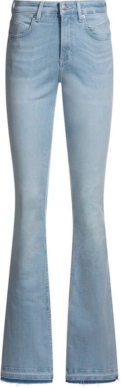 Bootcut jeans van blauw stretchdenim met splitten in de zomen