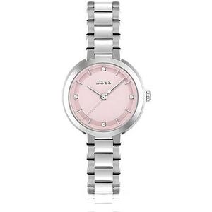 Horloge met geschakelde polsband en roze wijzerplaat met kristallen studs