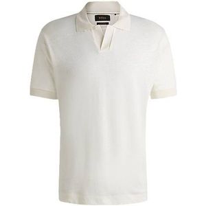 Johnny-collar polo shirt in linen and silk