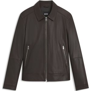 Regular-fit leren jas met ritssluiting