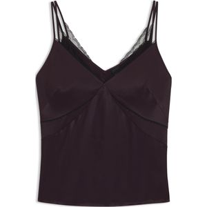 Satijnen top met spaghettibandjes en kanten details