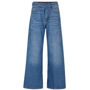 Oversized-fit jeans met wijde pijpen van middenblauw denim