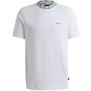 Regular-fit T-shirt van katoenen jersey met dessin op de kraag