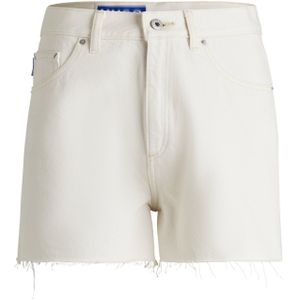 Ecrukleurige denim short met onafgewerkte zoom