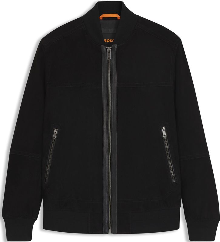 BOSS - Regular-Fit Jas - Suède - Bruin - Leren Biezen - Voering van Twill