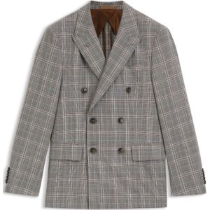 Slim-fit geruite colbert van scheerwol en zijde