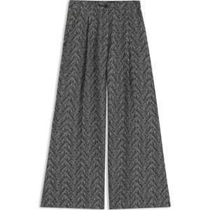 Regular-fit broek met wijde pijpen in een tweed met visgraatdessin