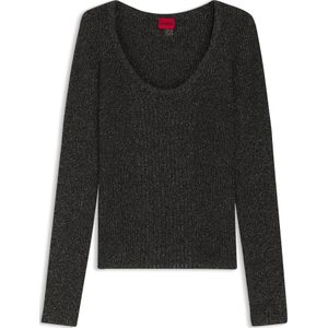 Trui van glinsterend garen met gemengde ribstructuur