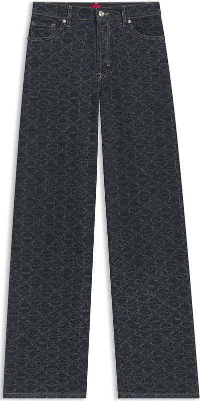 HUGO - Jeans - Indigo - Superbrede Pijpen - Hoge Taille - Monogramlaserprint