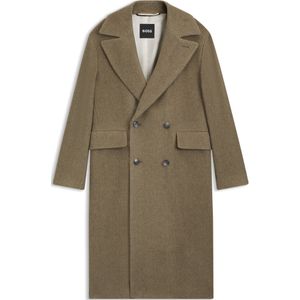 Double-breasted mantel van een alpacamix met visgraatpatroon