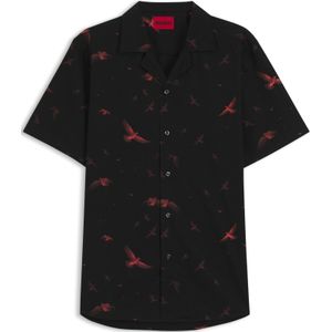 HUGO - Ellino - Overhemd - Rood/Zwart - Katoen, Regular Fit, Kwartmouw