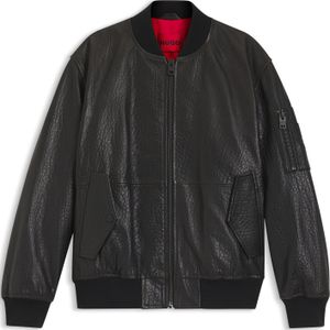 Regular-fit bomberjack van leer met dessin