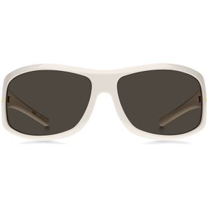 Witte zonnebril in maskerstijl met goudkleurige hardware