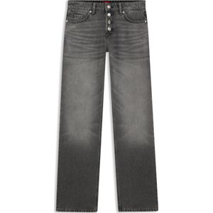 Straight-fit jeans van grijs denim met knoopgulp