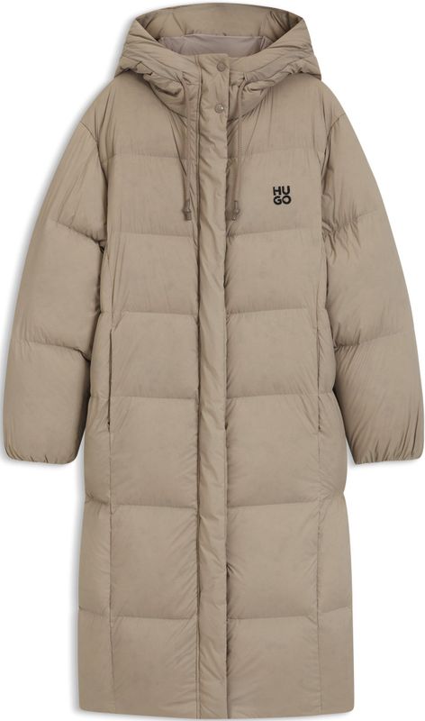 Lange donsjas met capuchon en tweedelige logoprint