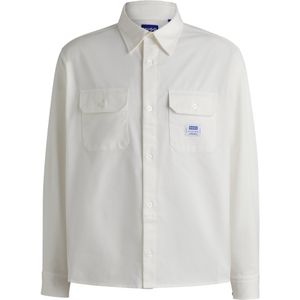HUGO - Overhemd - Katoenen Twill - Blauw - Logolabel