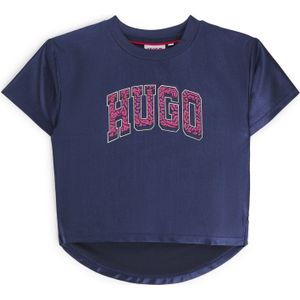 T-shirt voor kinderen van glanzend materiaal met logo in collegestijl