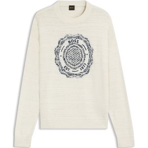 Gebreide trui van onregelmatige stof met intarsia-merkembleem