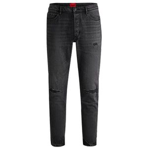 Tapered-fit jeans van zwart distressed denim