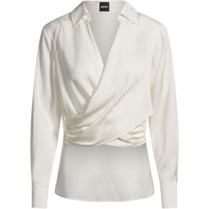 Blouse van stretchzijde met overslag aan de voorkant