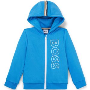 Fleece kinderhoodie van een katoenmix met verticaal logo