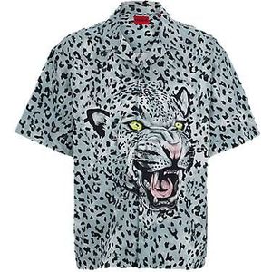 Oversized-fit overhemd met korte mouwen van katoen met dierenprint