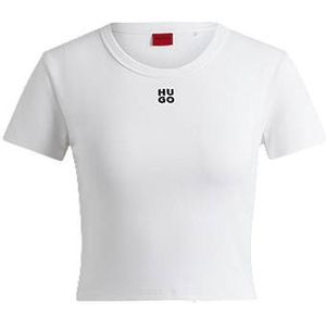Korter slim-fit T-shirt van een katoenmix met tweedelig logo