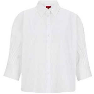Regular-fit blouse van katoenen popeline met plissémouwen