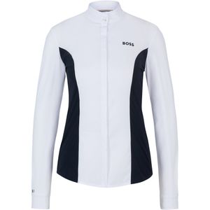 Showblouse voor ruiters met bloemenprint en marineblauwe inzetten