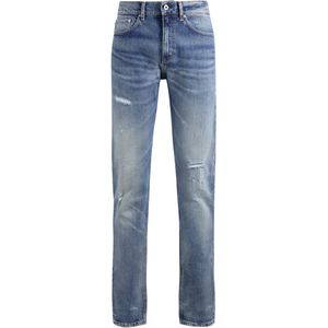 Slim-fit jeans van blauw stretchdenim met used-effect