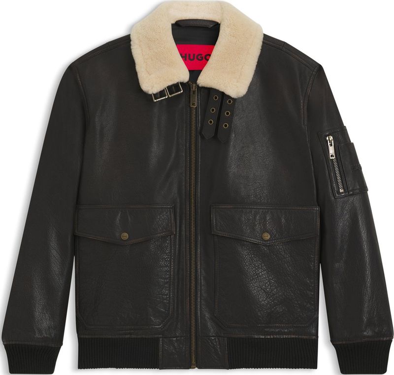 HUGO - Loran - Pilotenjack - Zwart - Leer