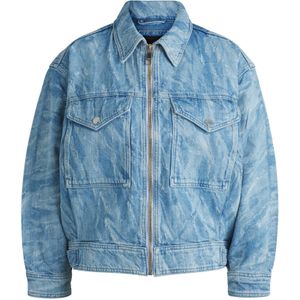 Oversized-fit bomberjack van blauw distressed denim