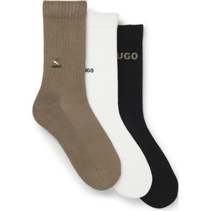 Set van drie paar korte sokken met geborduurde details