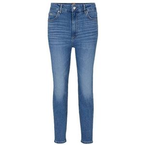 Kortere jeans met hoge taille van comfortabel blauw stretchdenim