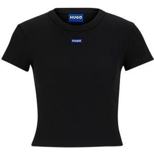 Korter slim-fit T-shirt met blauw logolabel