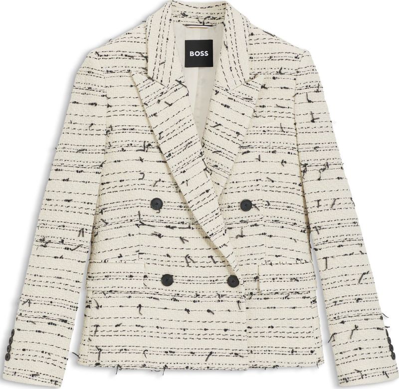 Regular-fit gestreepte tweed blazer van een katoenmix