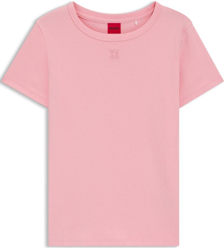 HUGO - Deloris - T-shirt - Pastelroze - Jersey, Ronde Hals, Kwartmouw