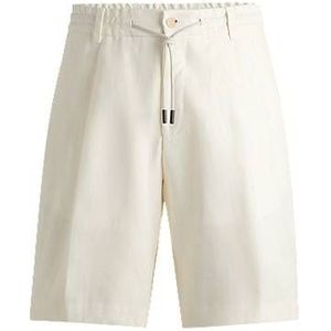 Shorts van linnen met visgraatdessin, plooien aan de voorkant en trekkoord