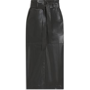 Lange kokerrok van imitatieleer met knoopriem