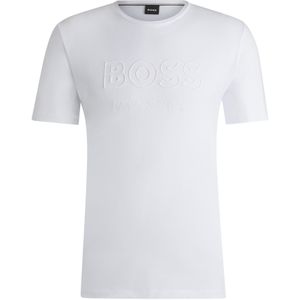 Ruitershirt met korte mouwen en logostiksel van stretchkatoen