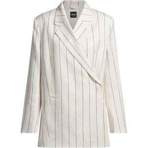 Relaxed-fit colbert in gestreepte bouclé van een linnenmix