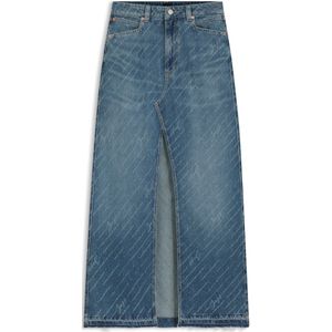 Denimrok met logo-krijtstrepenn en split aan de voorkant