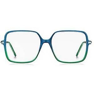 Montuur voor optische bril met groen-blauwe voorkant en ronde pootjes