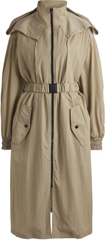 Lange parka van seersuckermateriaal met riem